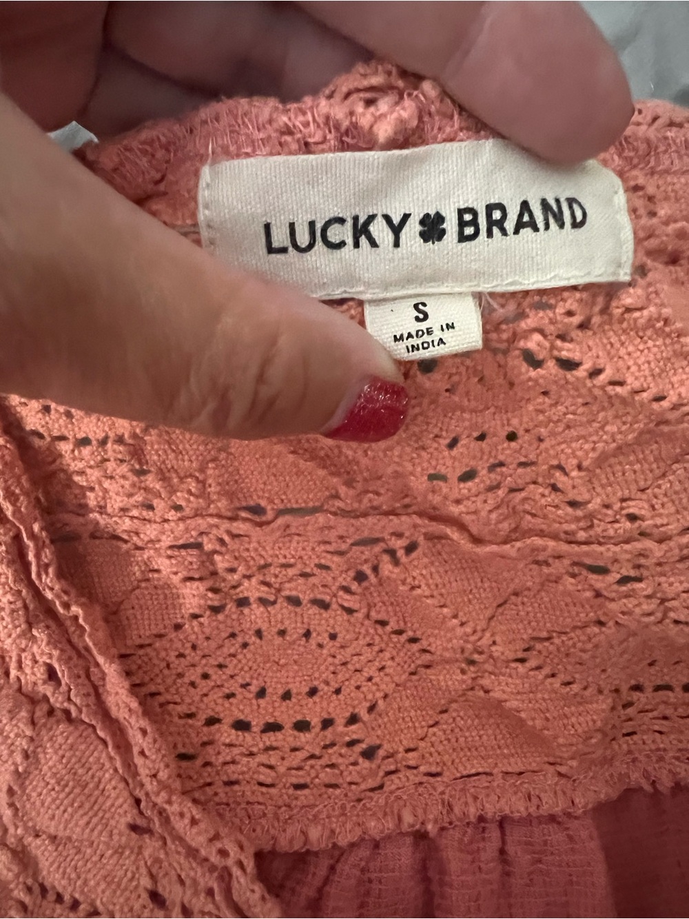 Lucky Brand Peach Crochet-Trim Button Front Top